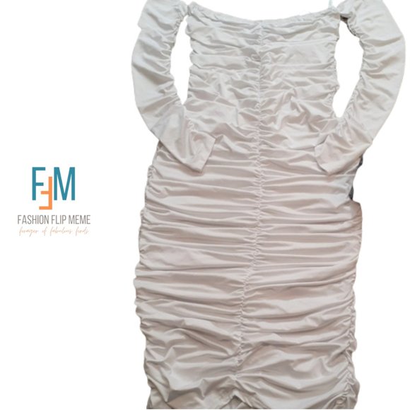New! Long Sleeve Off-Shoulder All Over Ruched Bodycon Midi Dress, XXL - Picture 2 of 10